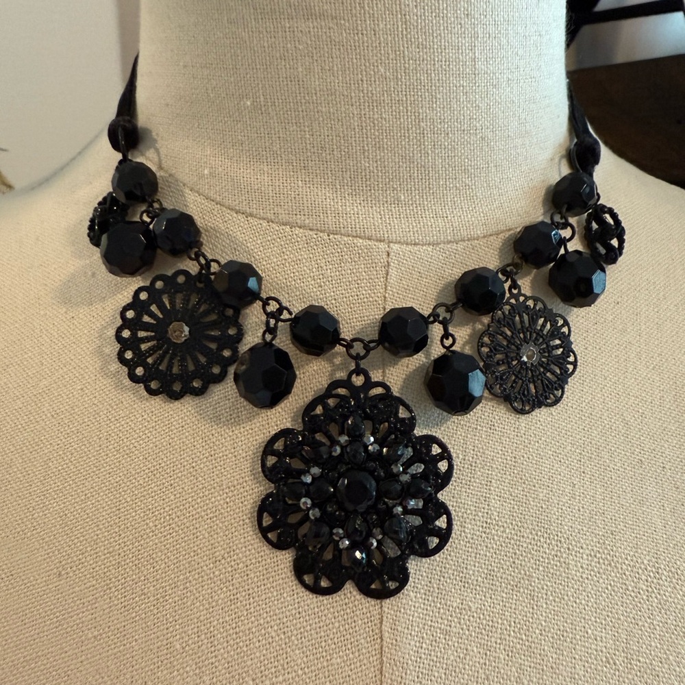 Vintage Black Beauty Bib Necklace